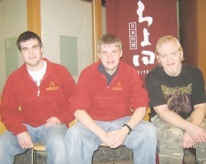 Quality Mechanics: Bryan WIlliams., Kyle Hebner, and Michael Dunakin journeyed to Japan earlier this month to attempt to beat a world record for number of steps on a Rube Goldberg machine. Photo Courtesy of Kyle Hebner