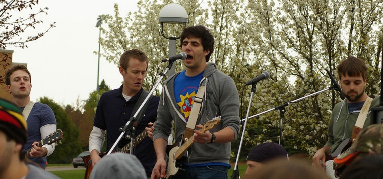 Home Grown: The Meatt performs on Second Stage, the stage put on by the Music Industry Management Association for bands made up of Ferris State University students to show what they’ve got. The Meatt performed a number of crowd favorite cover songs as well as an original tune. Photo By: Kristyn Sonnenberg | Photo Editor